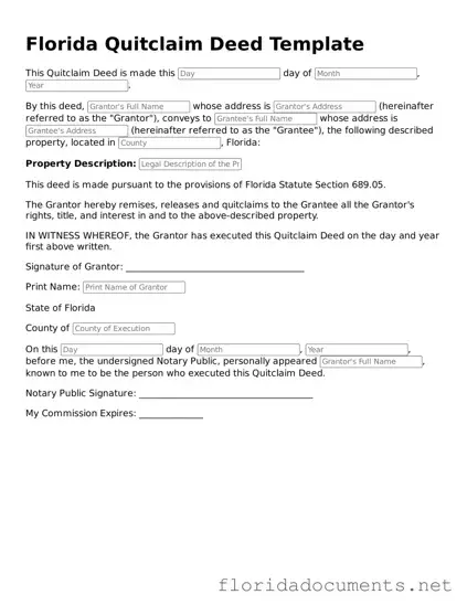 Free  Quitclaim Deed Document for Florida