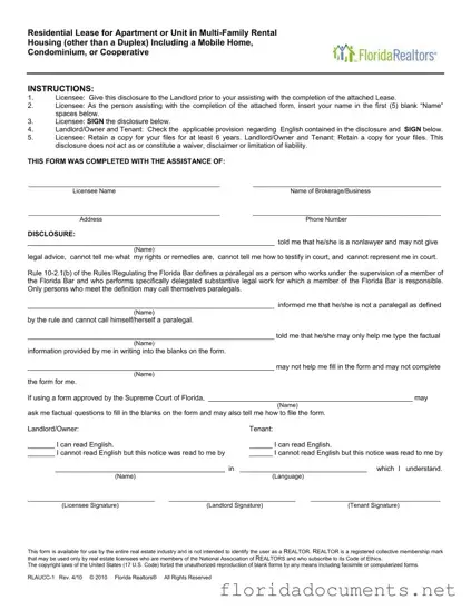 Fill in a Valid Florida Realtors Residential Lease Form