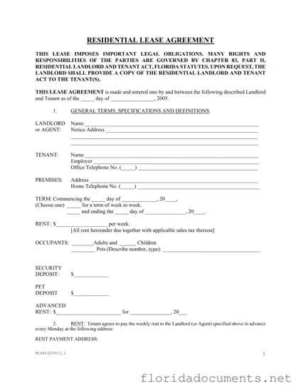 Fill in a Valid Florida Residential Agreement Form
