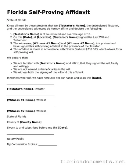 Free  Self-Proving Affidavit Document for Florida