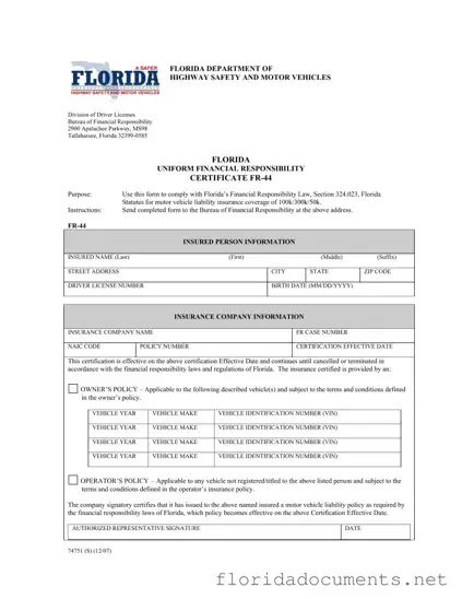 Fill in a Valid Fr44 Florida Form